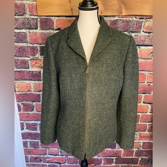 Kasper & Company Green Tweed Wool Blend Zip Up Fall Jacket Size 12 - Picture 4 of 15